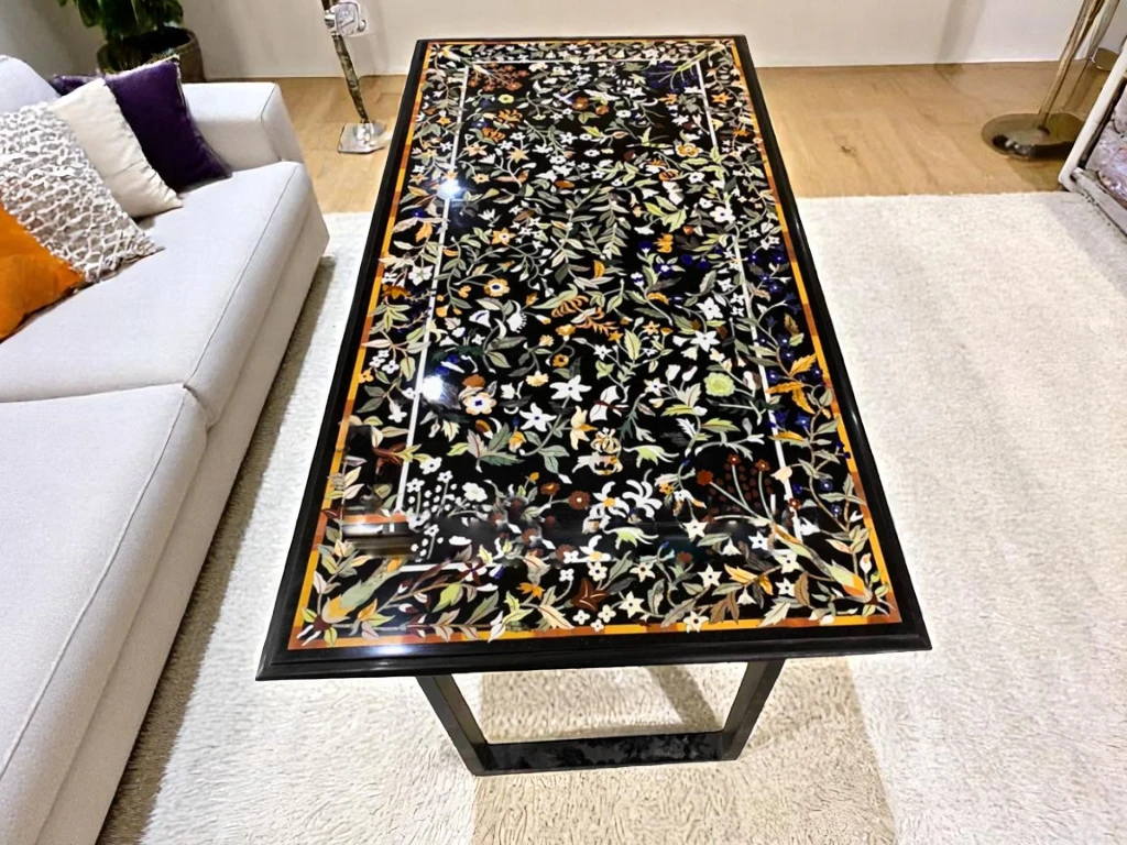 Semi Precious Marble Top Rectangular Dining Table
